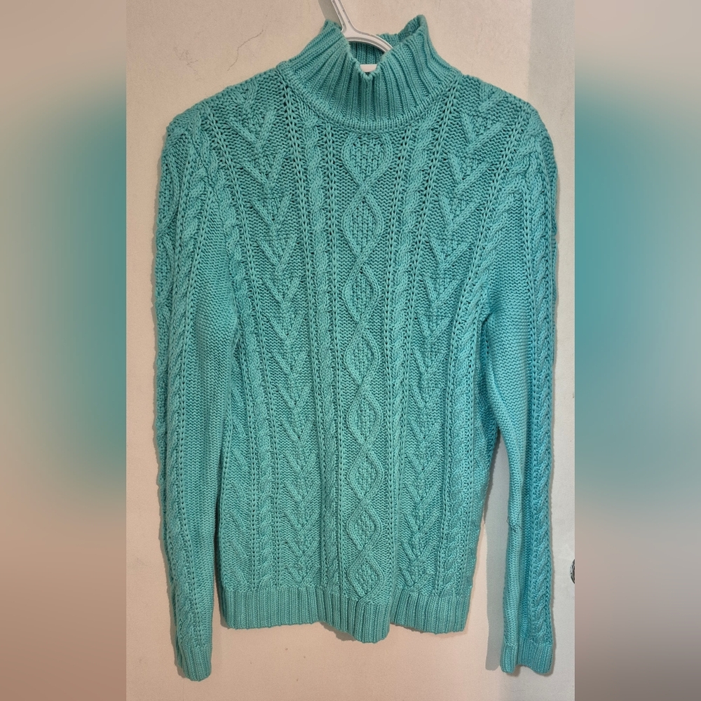 Chaps Aspen Turquoisel Cable Knit Turtleneck Sweater SZ.M NWT
